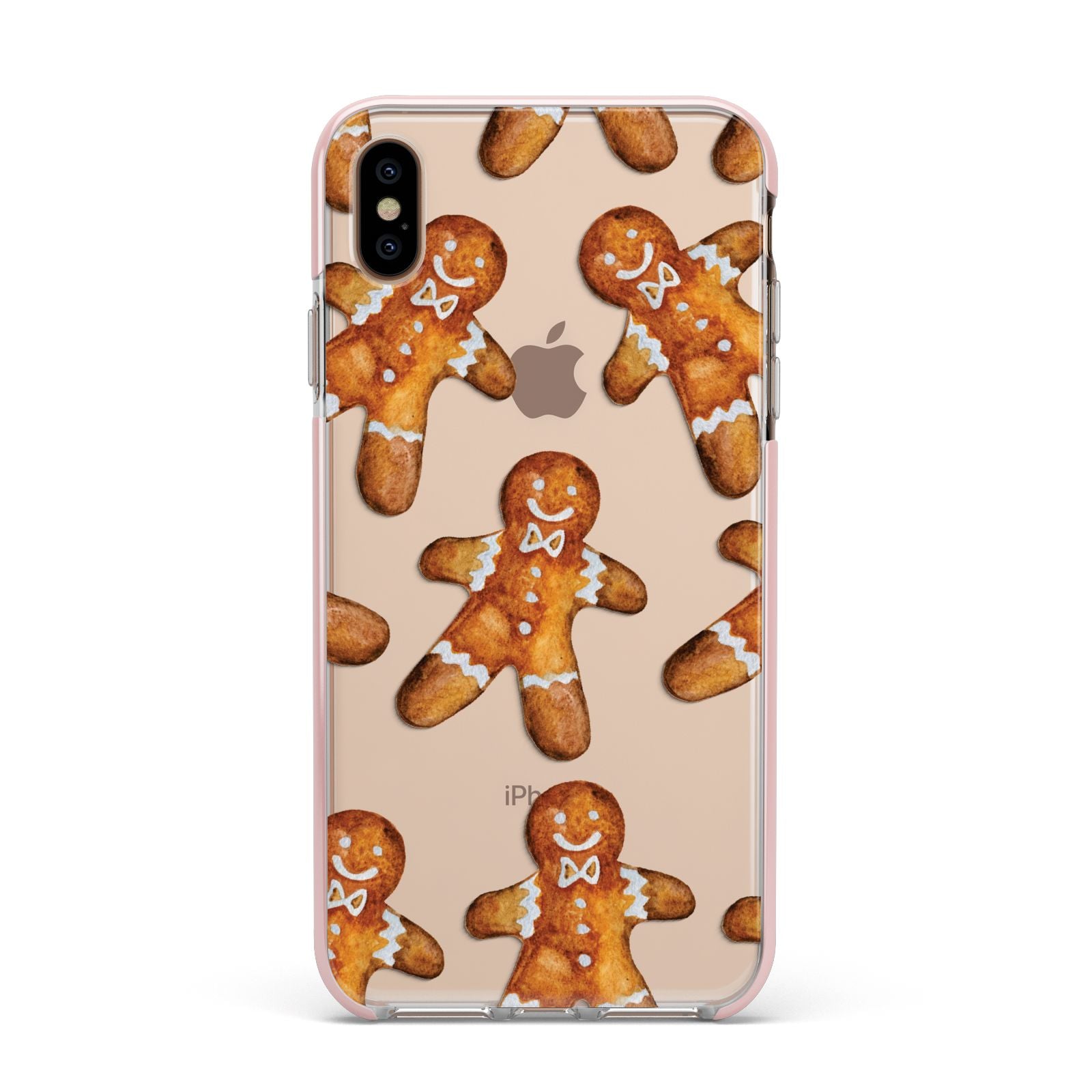 Christmas Gingerbread Man Apple iPhone Xs Max Impact Case Pink Edge on Gold Phone