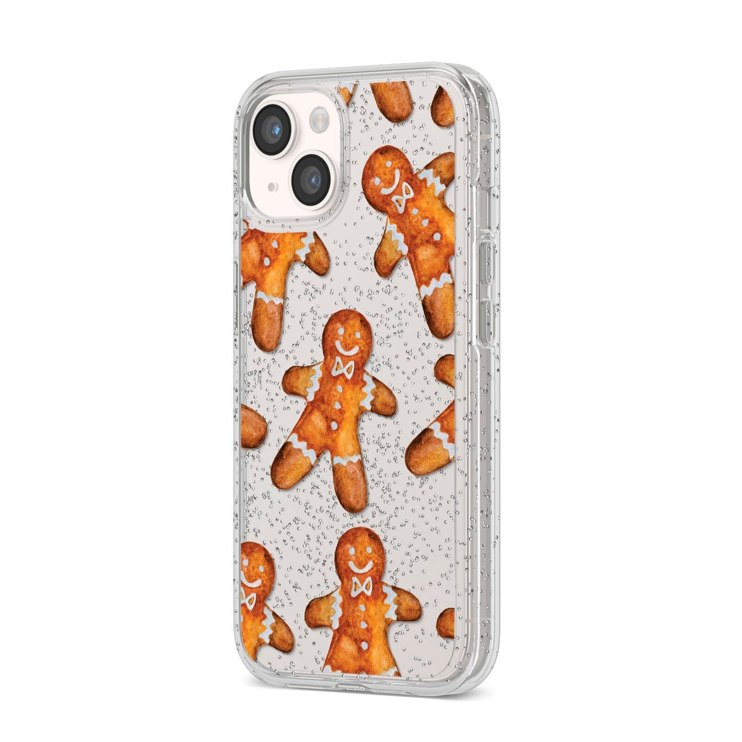 Christmas Gingerbread Man iPhone 14 Glitter Tough Case Starlight Angled Image
