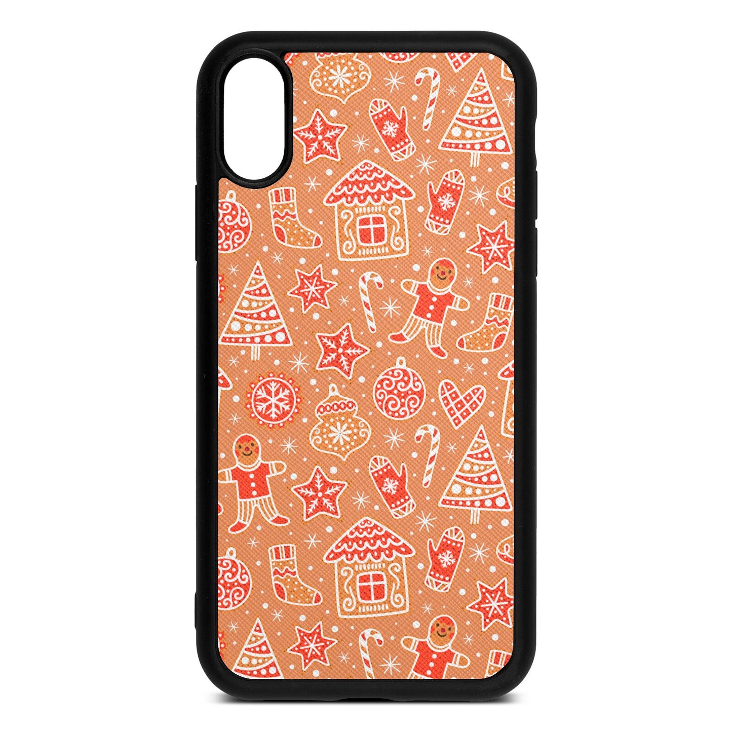 Christmas Gingerbread Orange Saffiano Leather iPhone Xr Case