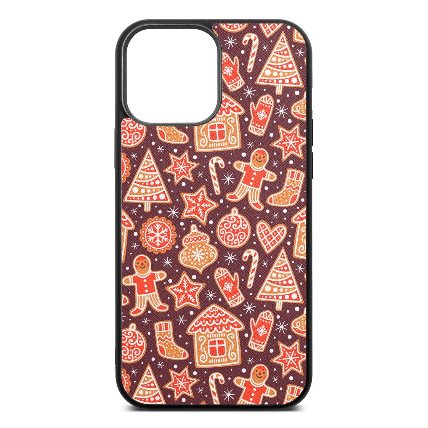 Christmas Gingerbread Rose Brown Saffiano Leather iPhone 13 Pro Max Case