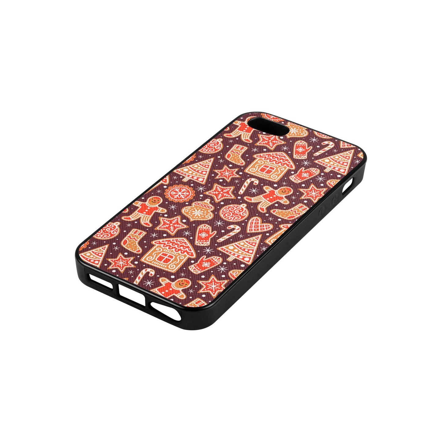 Christmas Gingerbread Rose Brown Saffiano Leather iPhone 5 Case Side Angle