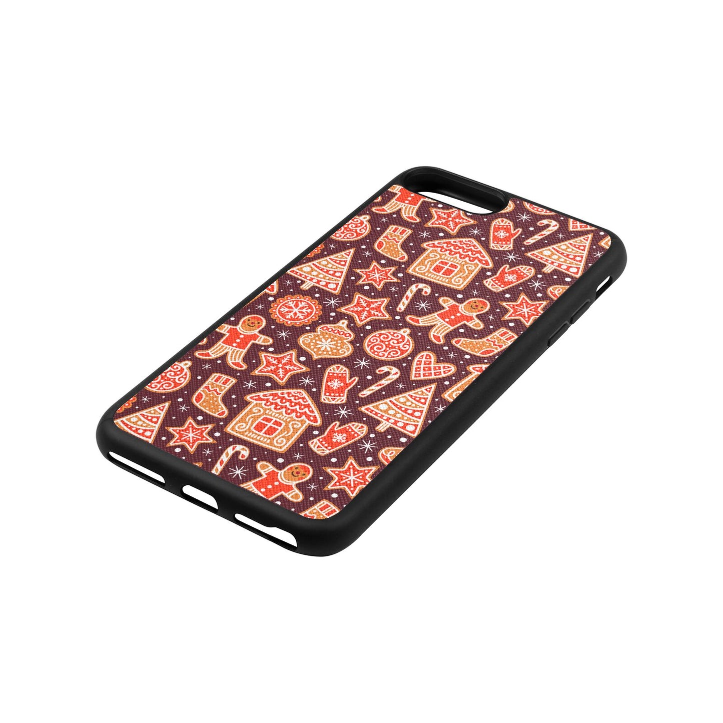 Christmas Gingerbread Rose Brown Saffiano Leather iPhone 8 Plus Case Side Angle