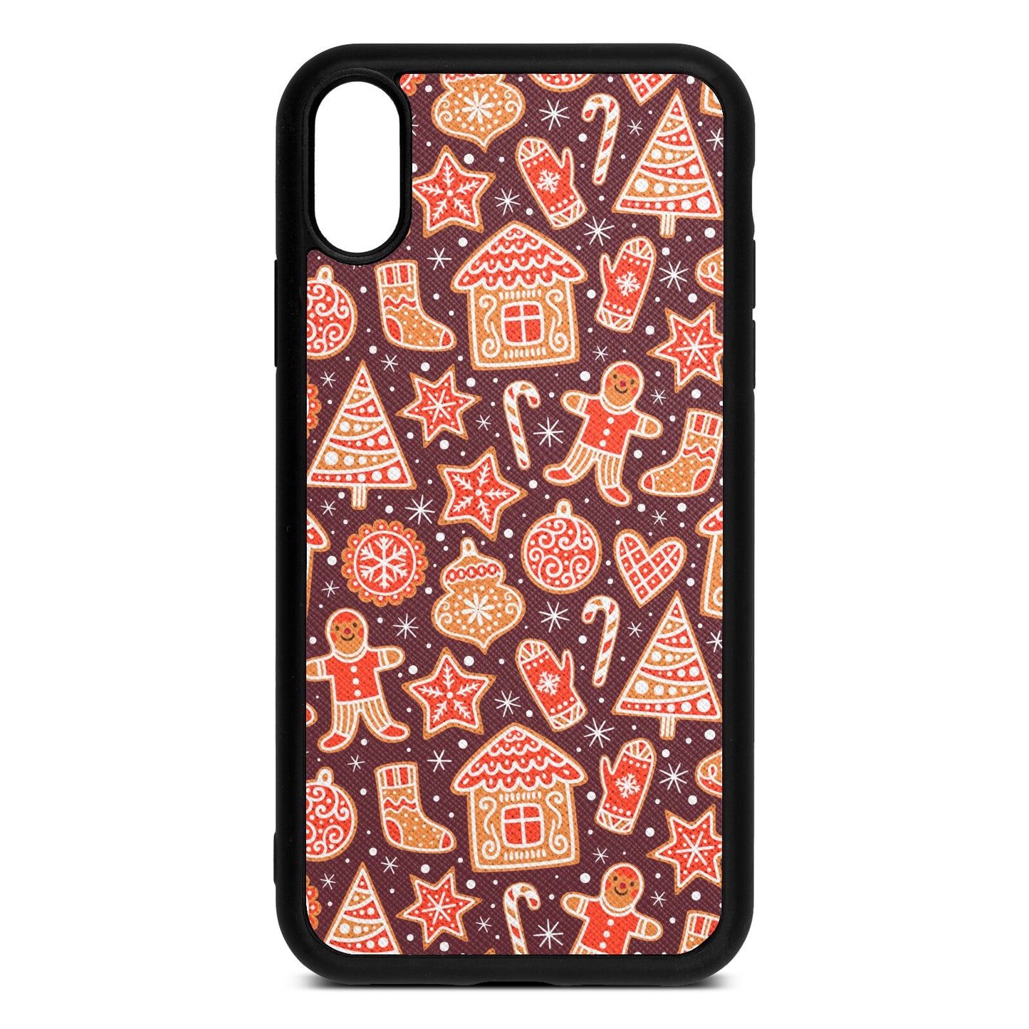 Christmas Gingerbread Rose Brown Saffiano Leather iPhone Xr Case