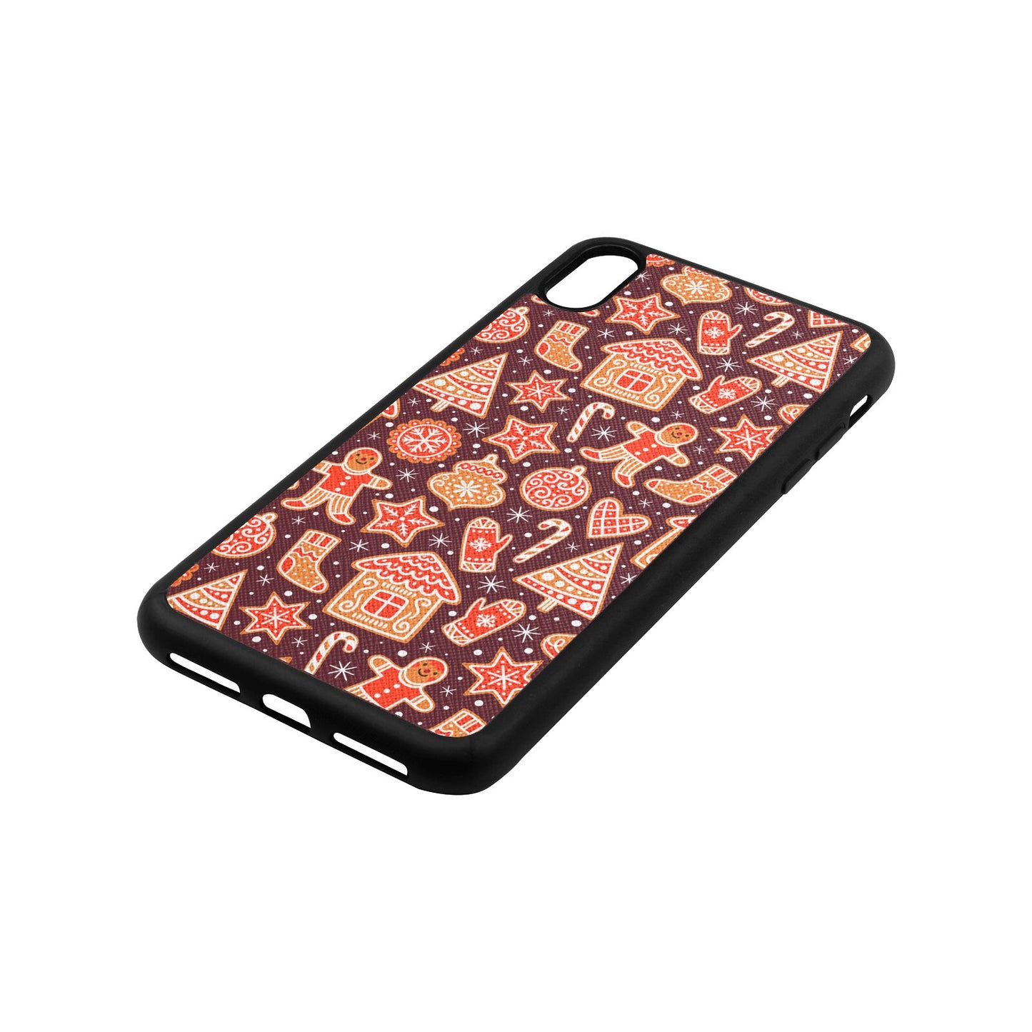 Christmas Gingerbread Rose Brown Saffiano Leather iPhone Xs Max Case Side Angle