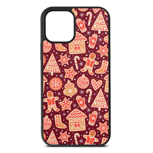 Christmas Gingerbread Wine Red Saffiano Leather iPhone 12 Case