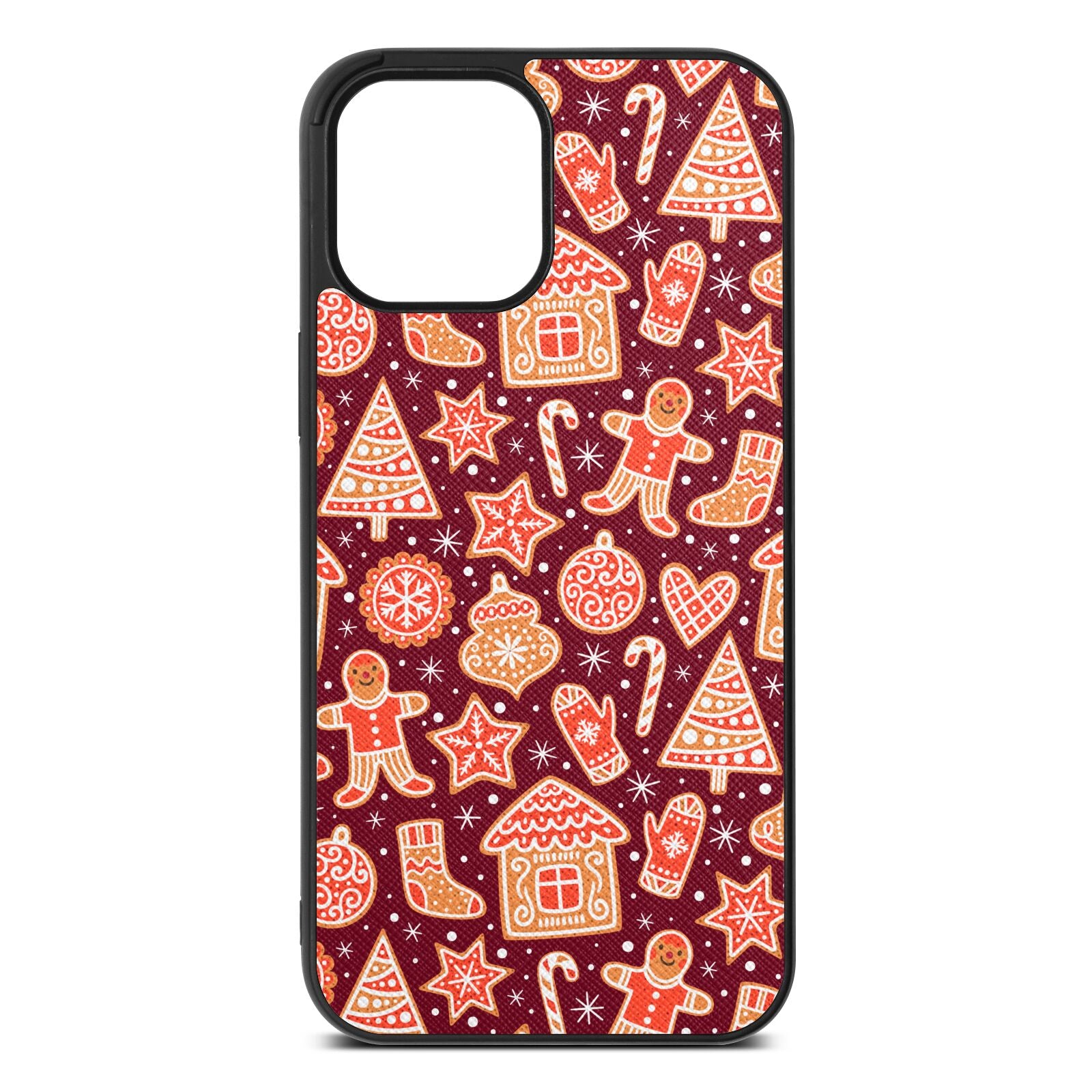 Christmas Gingerbread Wine Red Saffiano Leather iPhone 12 Pro Max Case