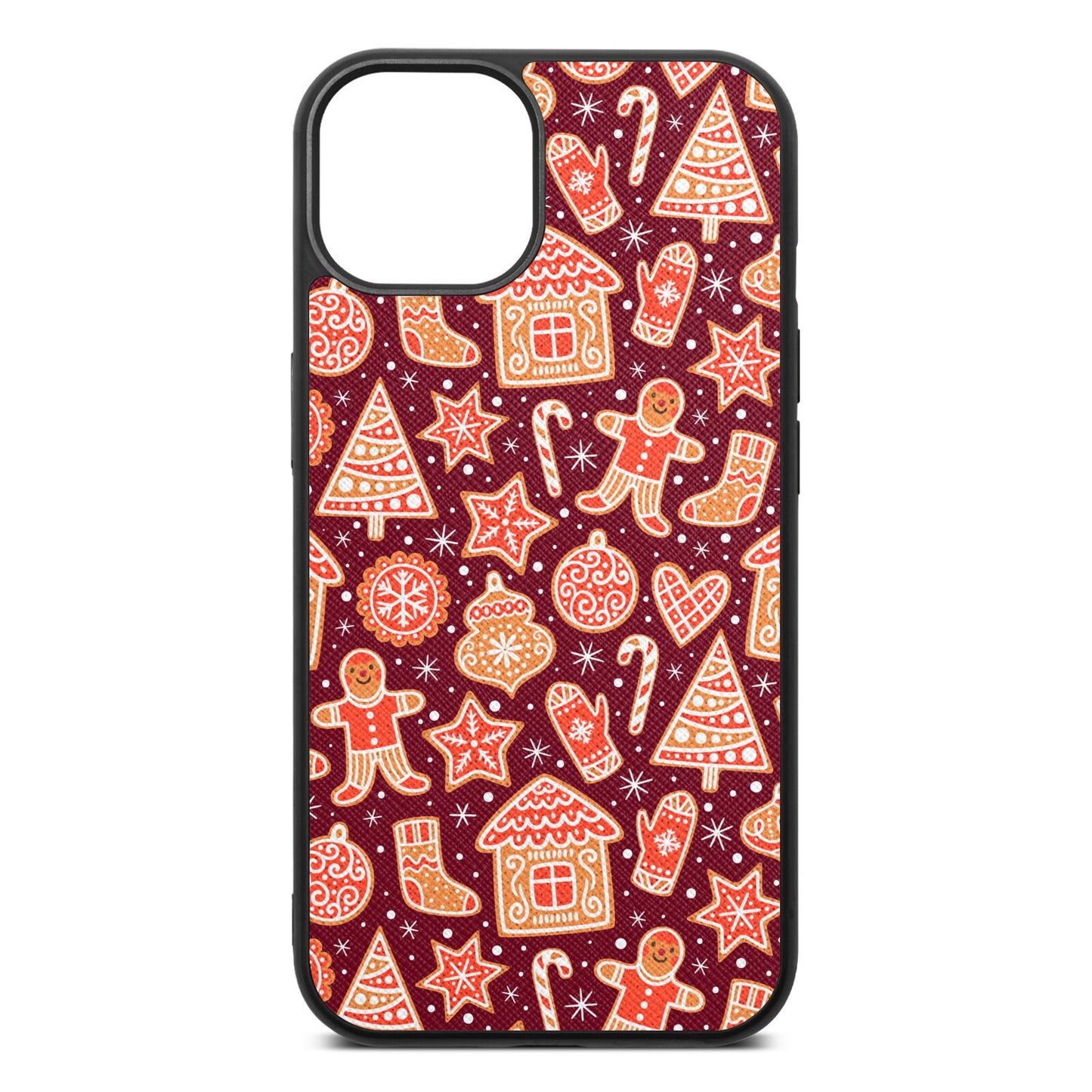 Christmas Gingerbread Wine Red Saffiano Leather iPhone 13 Case