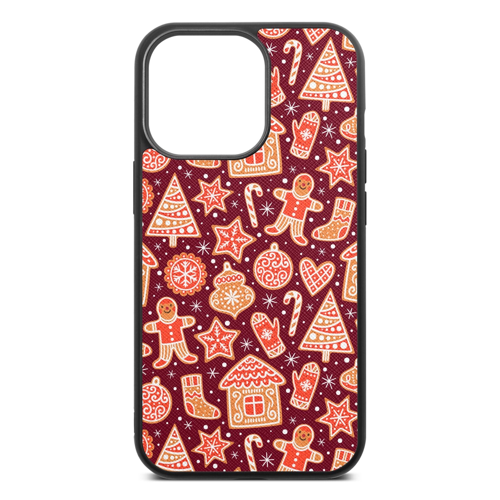 Christmas Gingerbread Wine Red Saffiano Leather iPhone 13 Pro Case