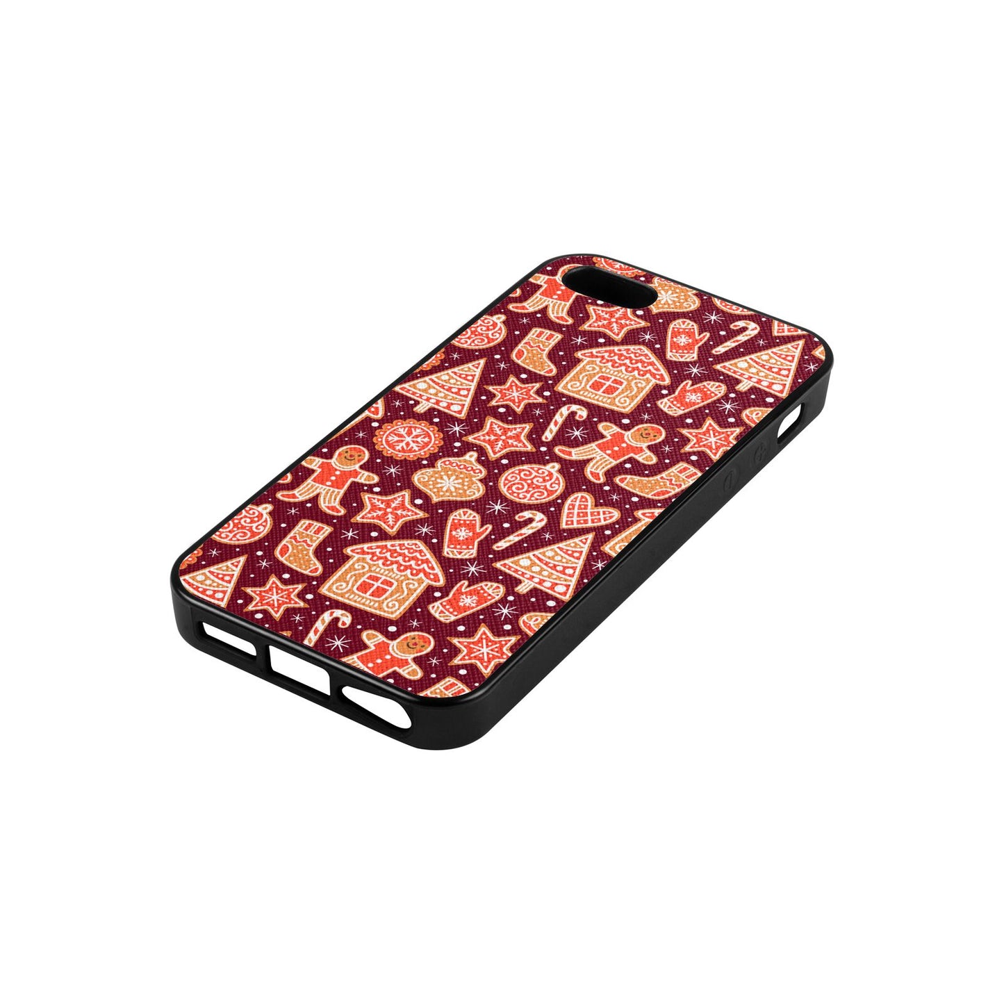 Christmas Gingerbread Wine Red Saffiano Leather iPhone 5 Case Side Angle