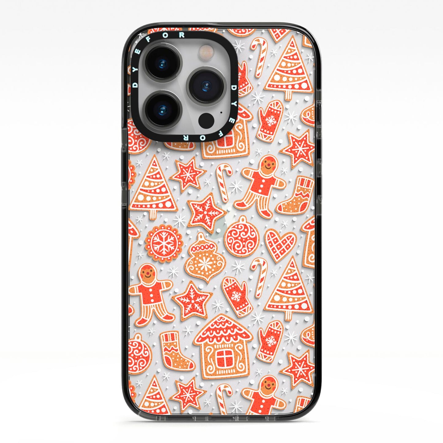 Christmas Gingerbread iPhone 13 Pro Black Impact Case on Silver phone