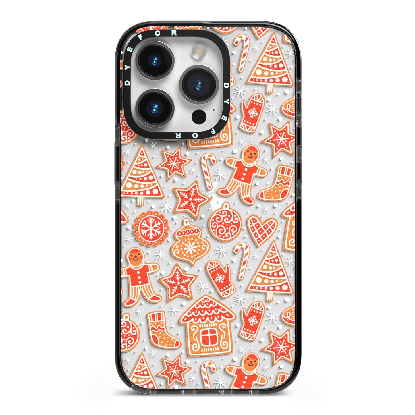 Christmas Gingerbread iPhone 14 Pro Black Impact Case on Silver phone