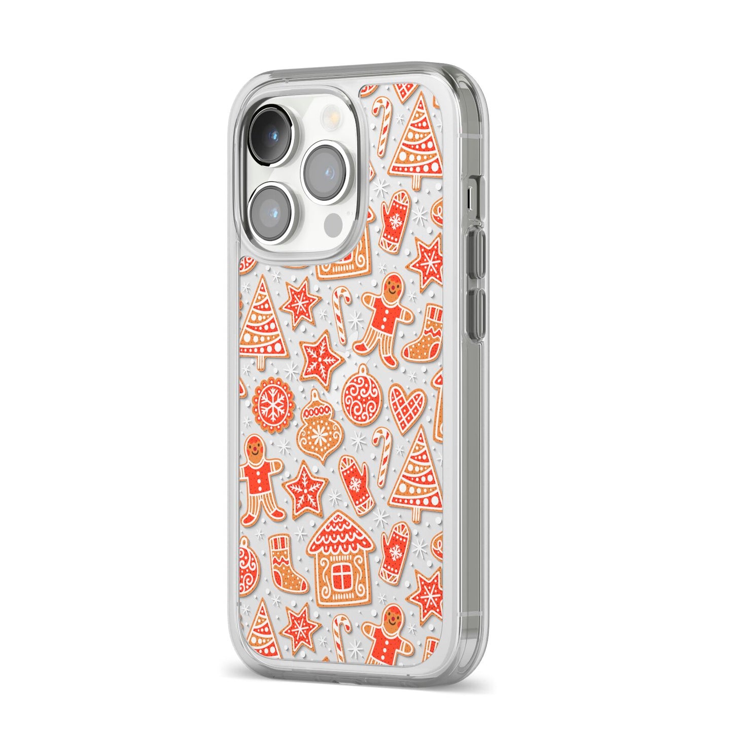 Christmas Gingerbread iPhone 14 Pro Clear Tough Case Silver Angled Image