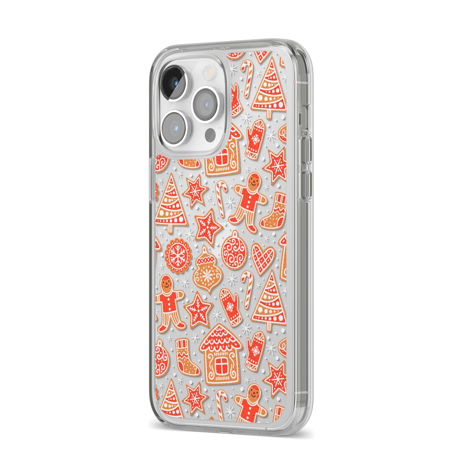 Christmas Gingerbread iPhone 14 Pro Max Clear Tough Case Silver Angled Image