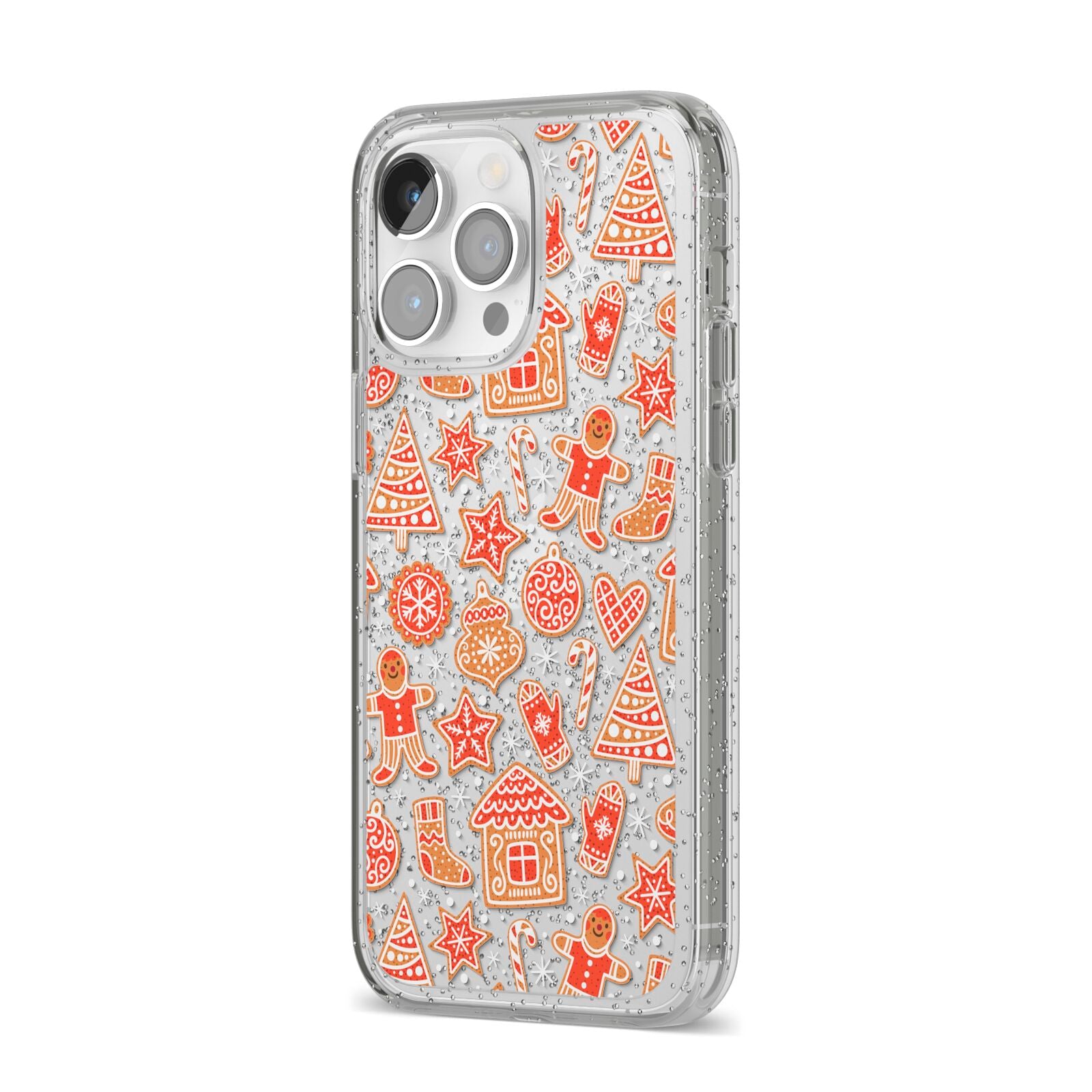 Christmas Gingerbread iPhone 14 Pro Max Glitter Tough Case Silver Angled Image