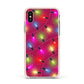 Christmas Lights Apple iPhone Xs Impact Case Pink Edge on Gold Phone