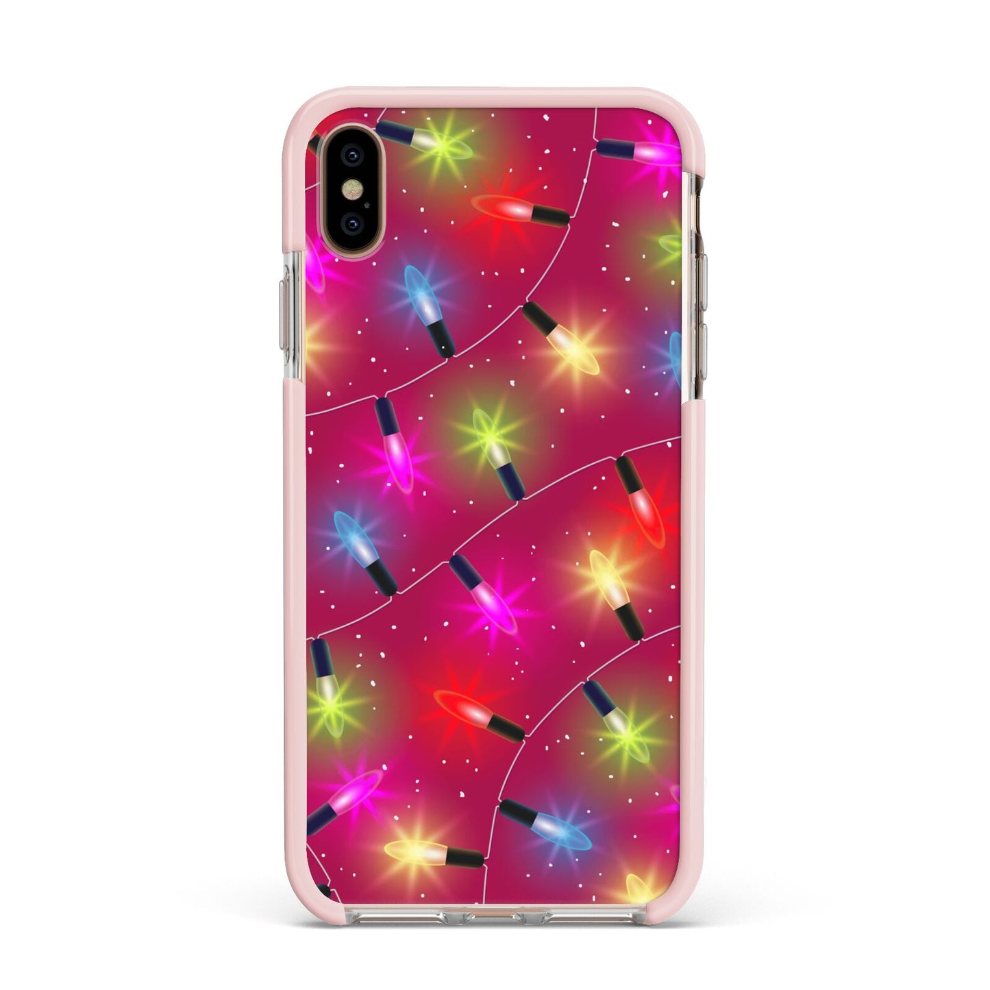 Christmas Lights Apple iPhone Xs Max Impact Case Pink Edge on Gold Phone