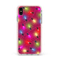Christmas Lights Apple iPhone Xs Max Impact Case Pink Edge on Silver Phone