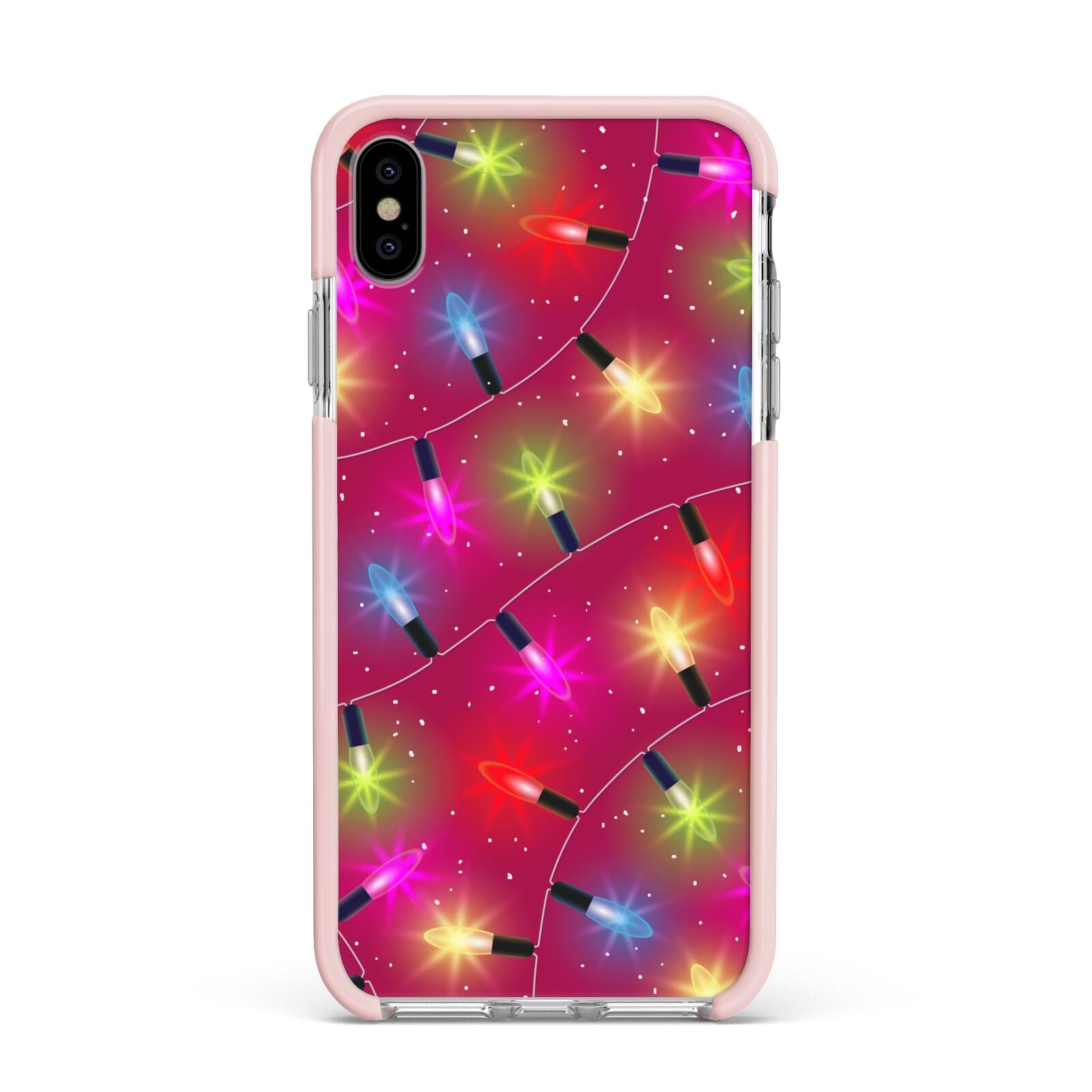 Christmas Lights Apple iPhone Xs Max Impact Case Pink Edge on Silver Phone