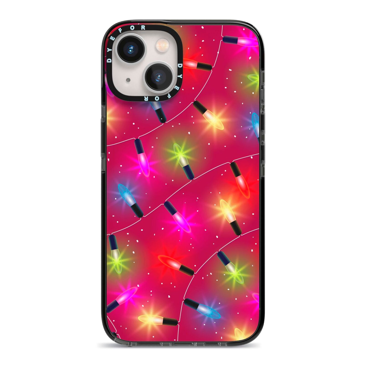 Christmas Lights iPhone 13 Black Impact Case on Silver phone