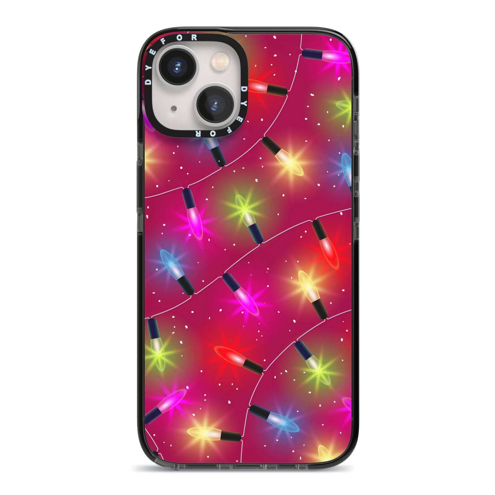 Christmas Lights iPhone 13 Black Impact Case on Silver phone