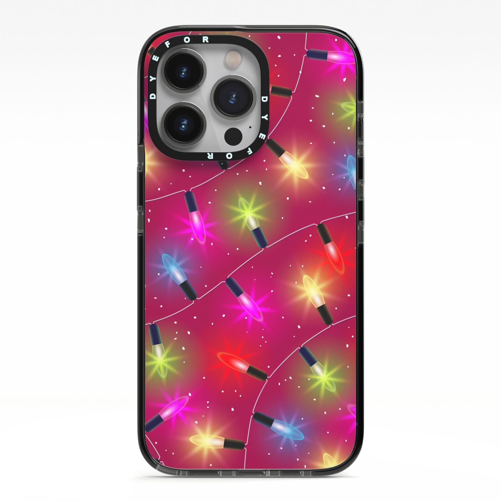 Christmas Lights iPhone 13 Pro Black Impact Case on Silver phone