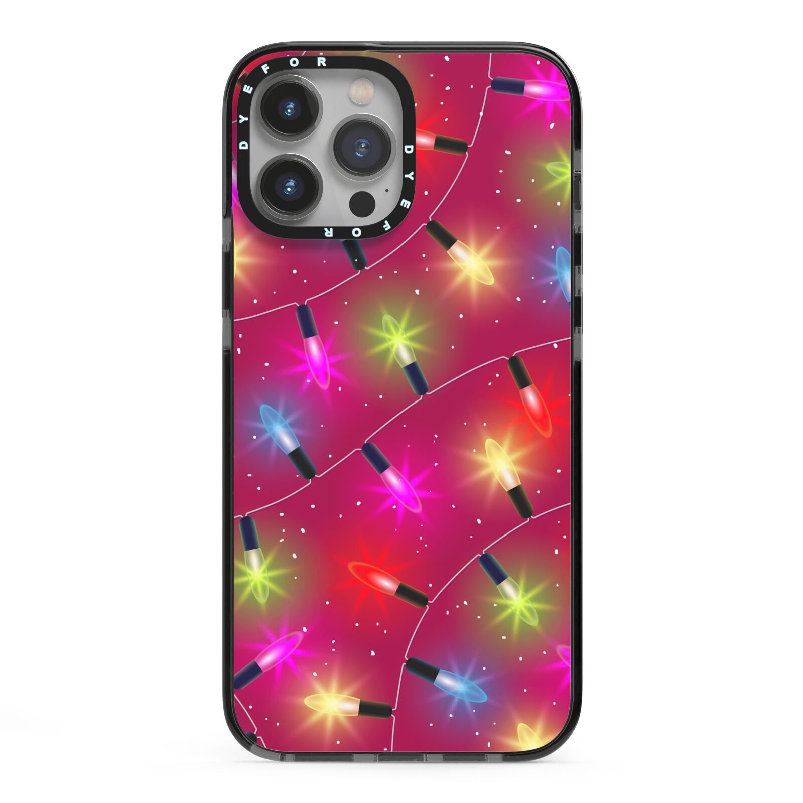 Christmas Lights iPhone 13 Pro Max Black Impact Case on Silver phone