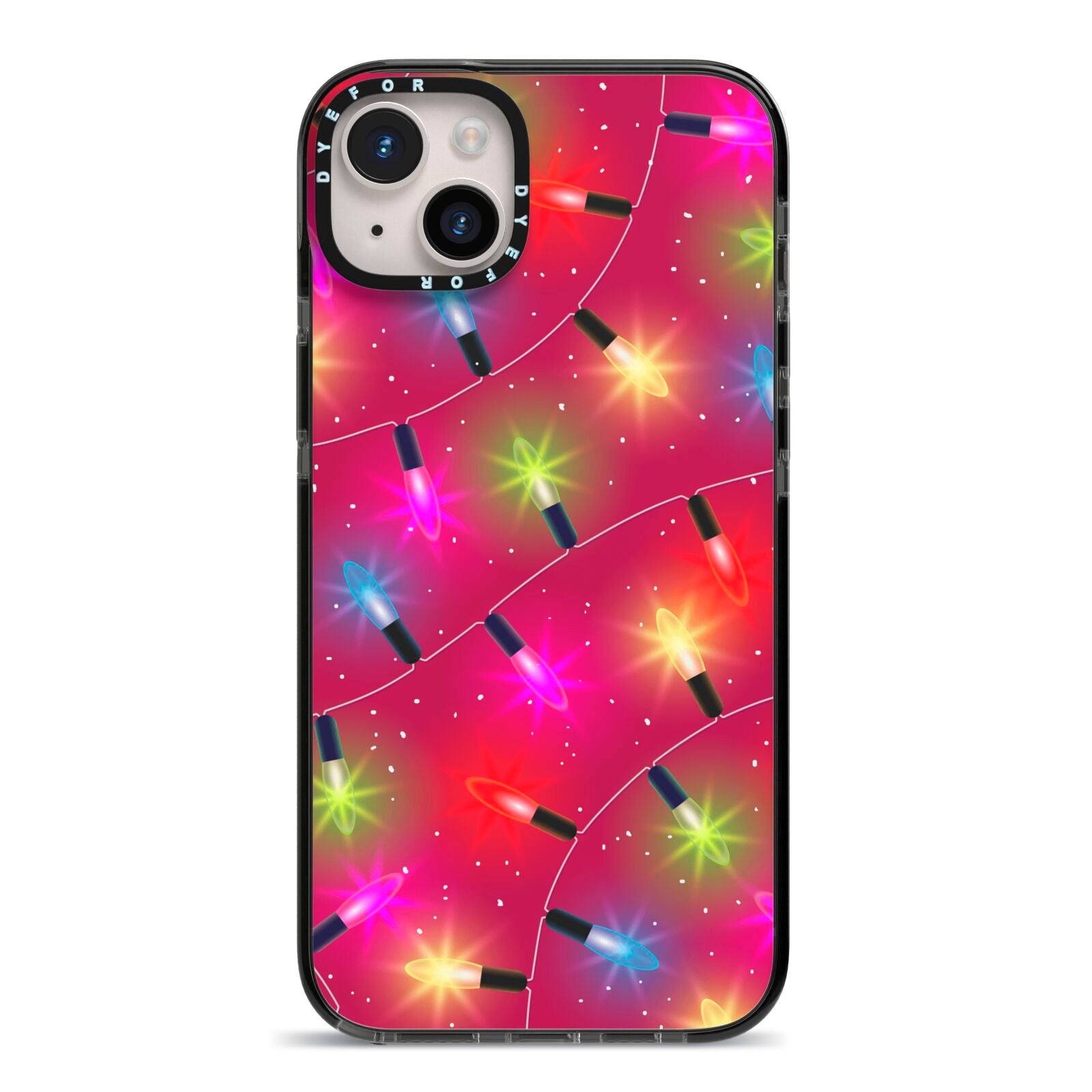 Christmas Lights iPhone 14 Plus Black Impact Case on Silver phone