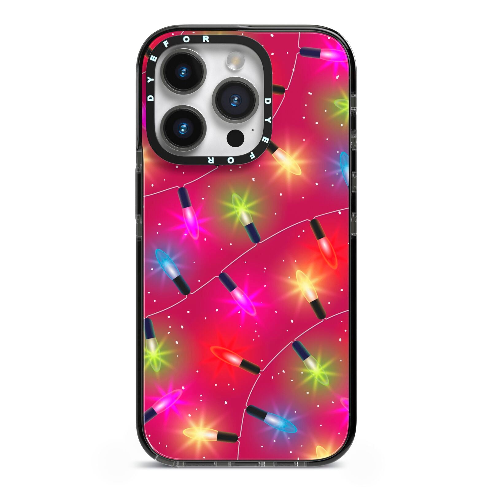 Christmas Lights iPhone 14 Pro Black Impact Case on Silver phone