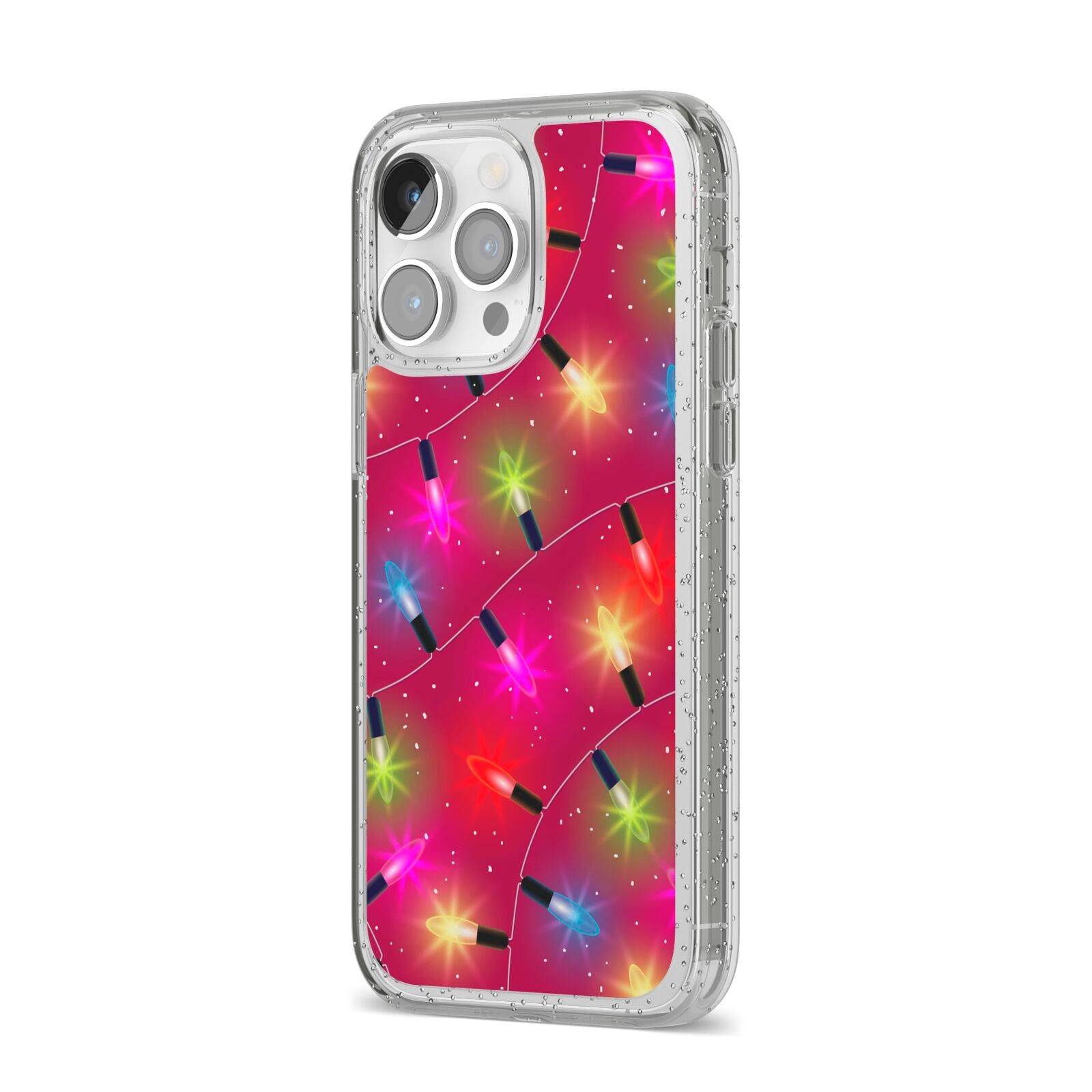 Christmas Lights iPhone 14 Pro Max Glitter Tough Case Silver Angled Image