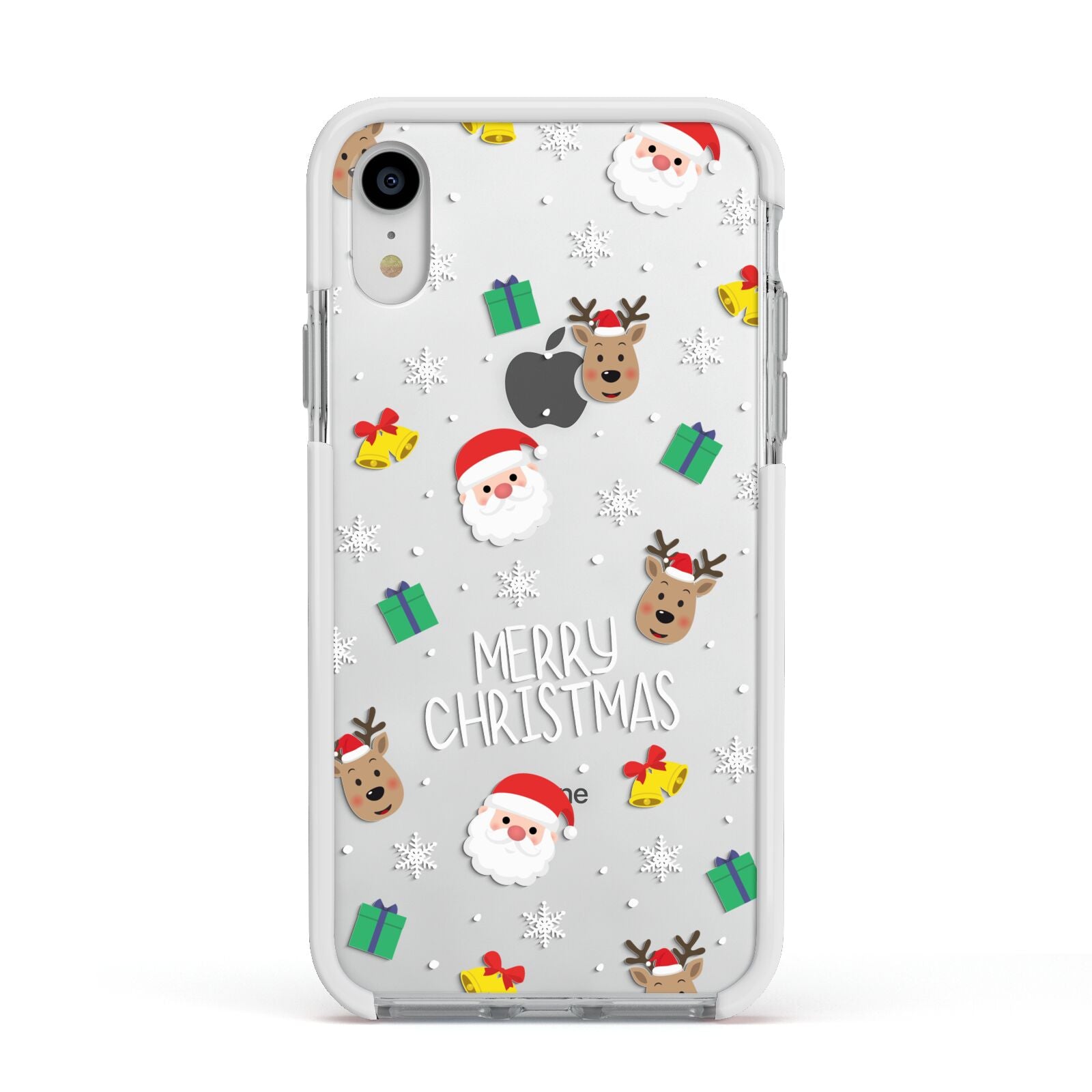 Christmas Pattern Apple iPhone XR Impact Case White Edge on Silver Phone