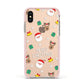 Christmas Pattern Apple iPhone Xs Impact Case Pink Edge on Gold Phone