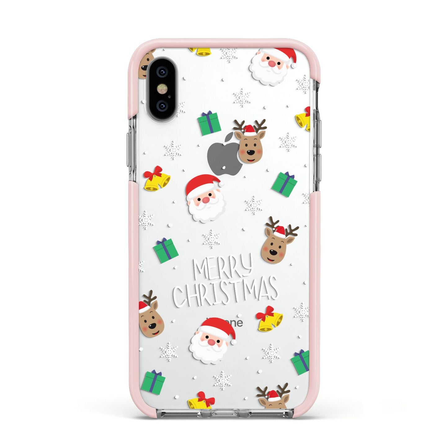 Christmas Pattern Apple iPhone Xs Impact Case Pink Edge on Silver Phone