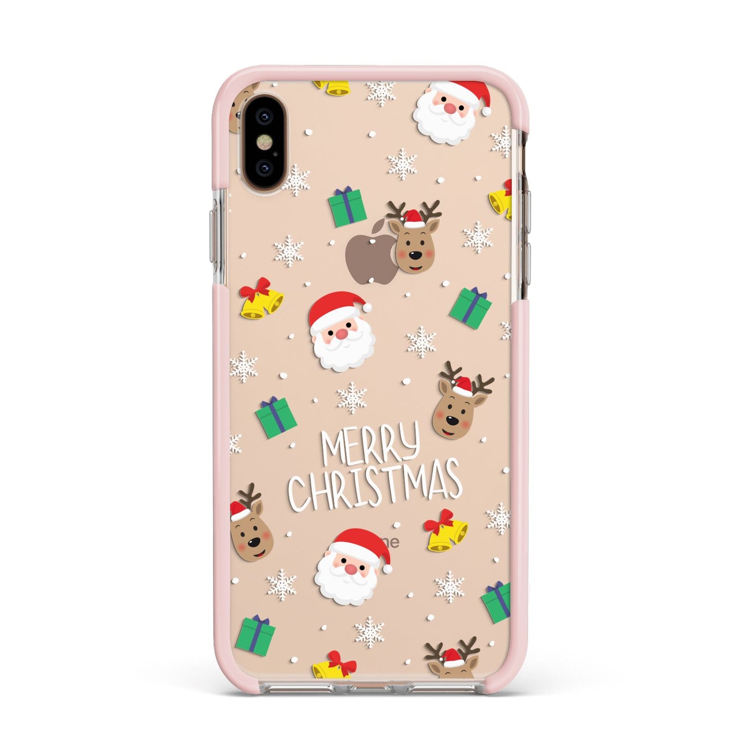 Christmas Pattern Apple iPhone Xs Max Impact Case Pink Edge on Gold Phone