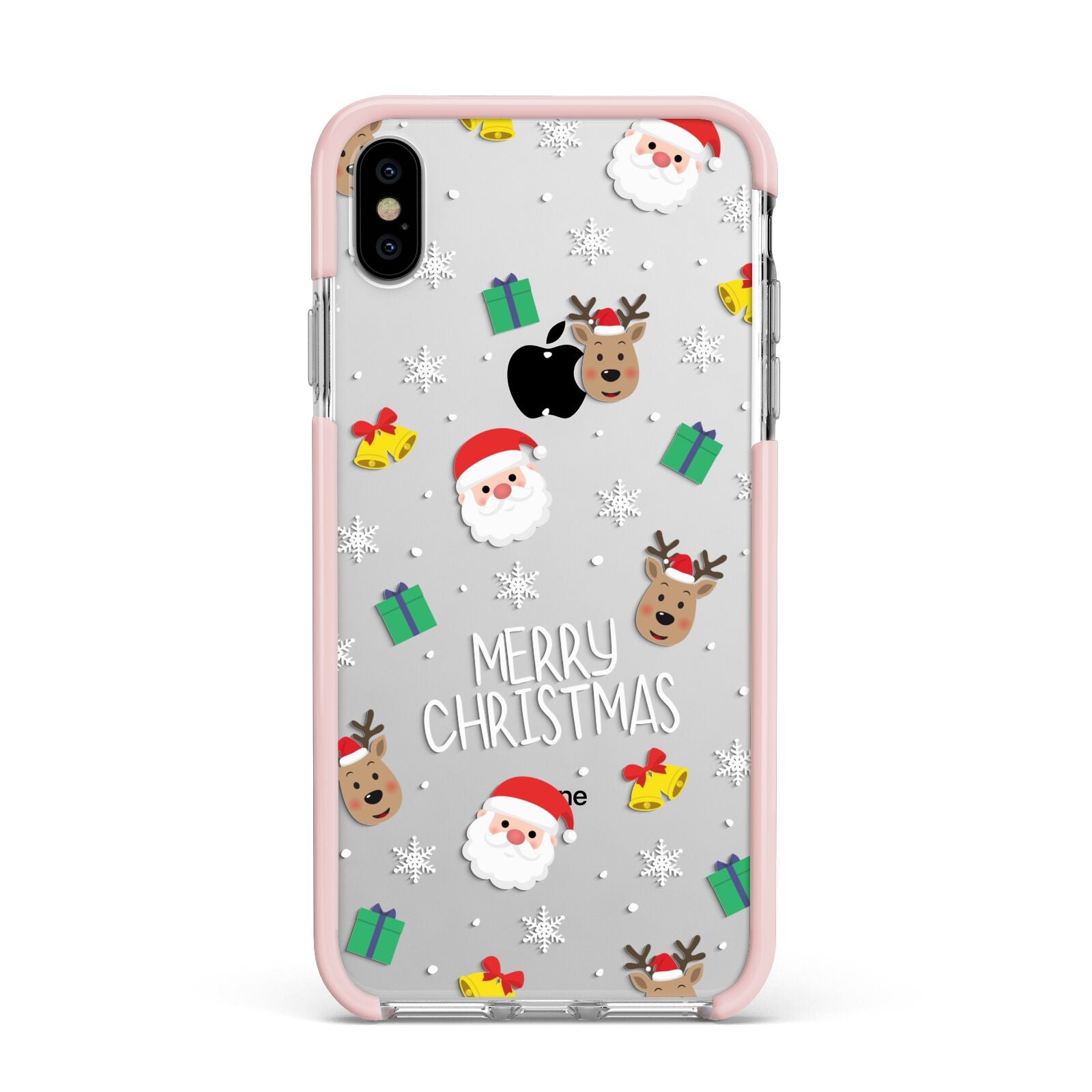 Christmas Pattern Apple iPhone Xs Max Impact Case Pink Edge on Silver Phone