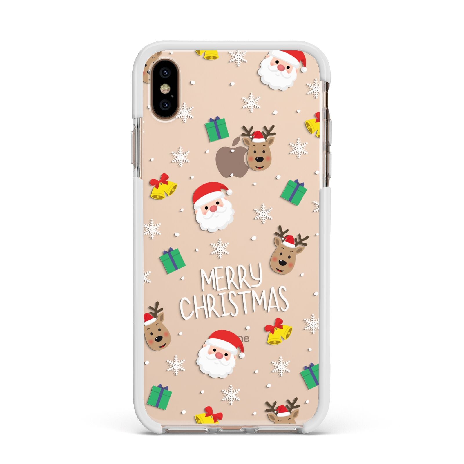 Christmas Pattern Apple iPhone Xs Max Impact Case White Edge on Gold Phone