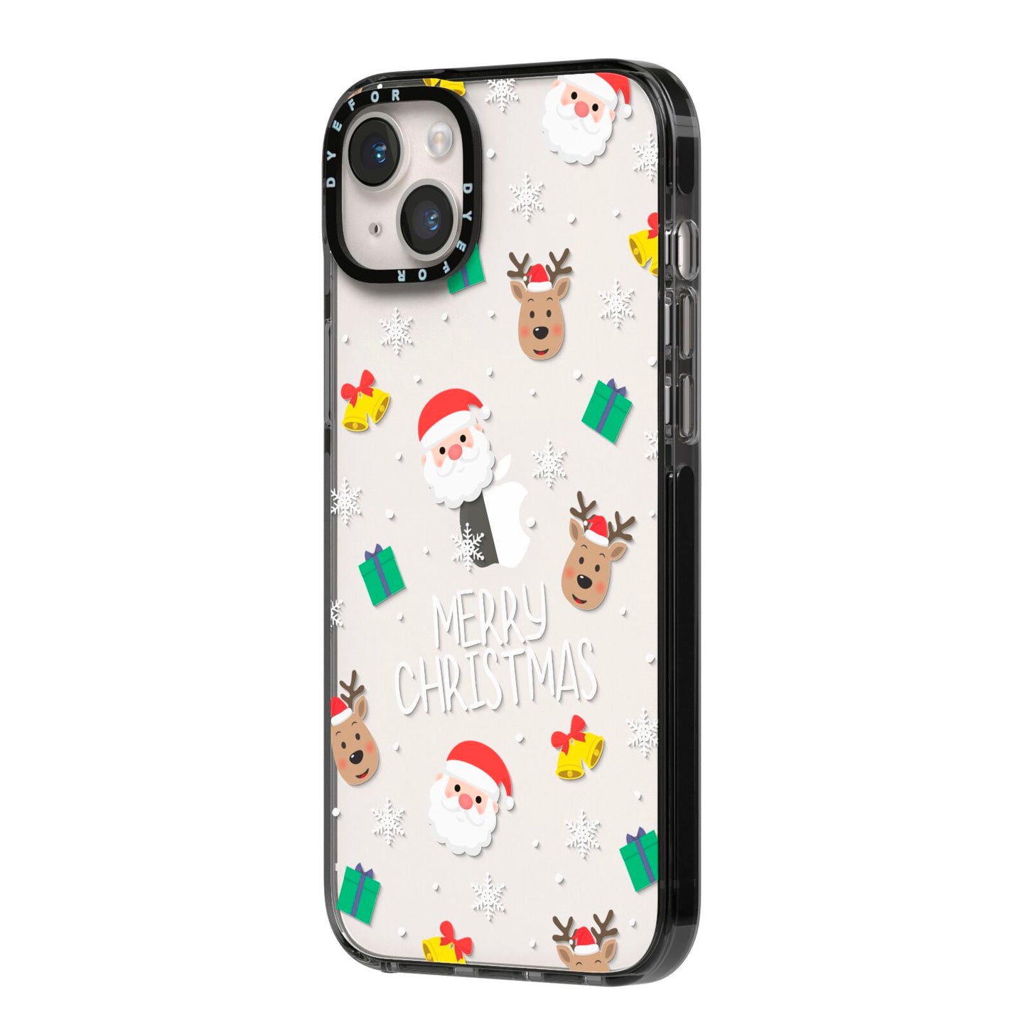 Christmas Pattern iPhone 14 Plus Black Impact Case Side Angle on Silver phone