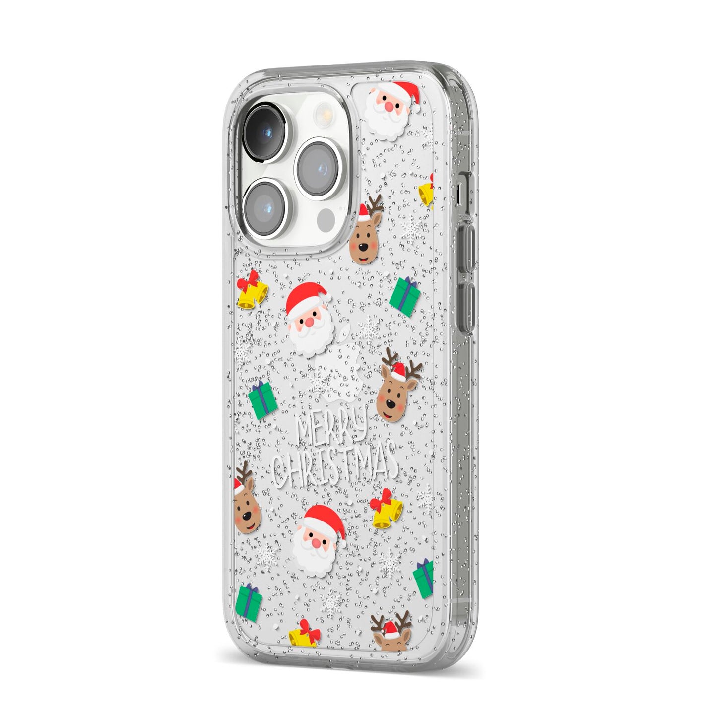 Christmas Pattern iPhone 14 Pro Glitter Tough Case Silver Angled Image