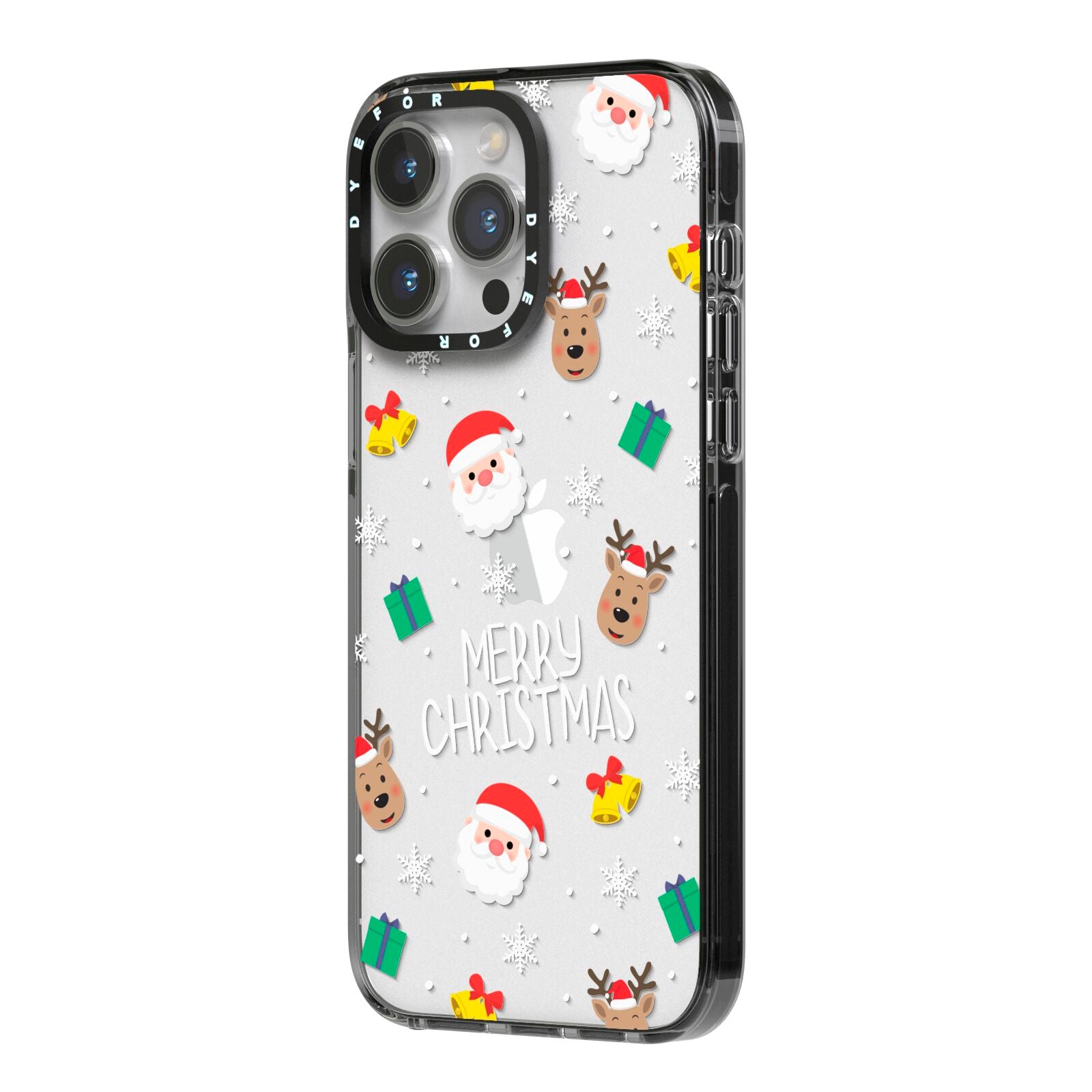 Christmas Pattern iPhone 14 Pro Max Black Impact Case Side Angle on Silver phone