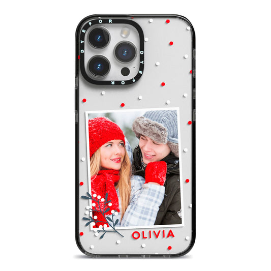 Christmas Personalised Photo iPhone 14 Pro Max Black Impact Case on Silver phone