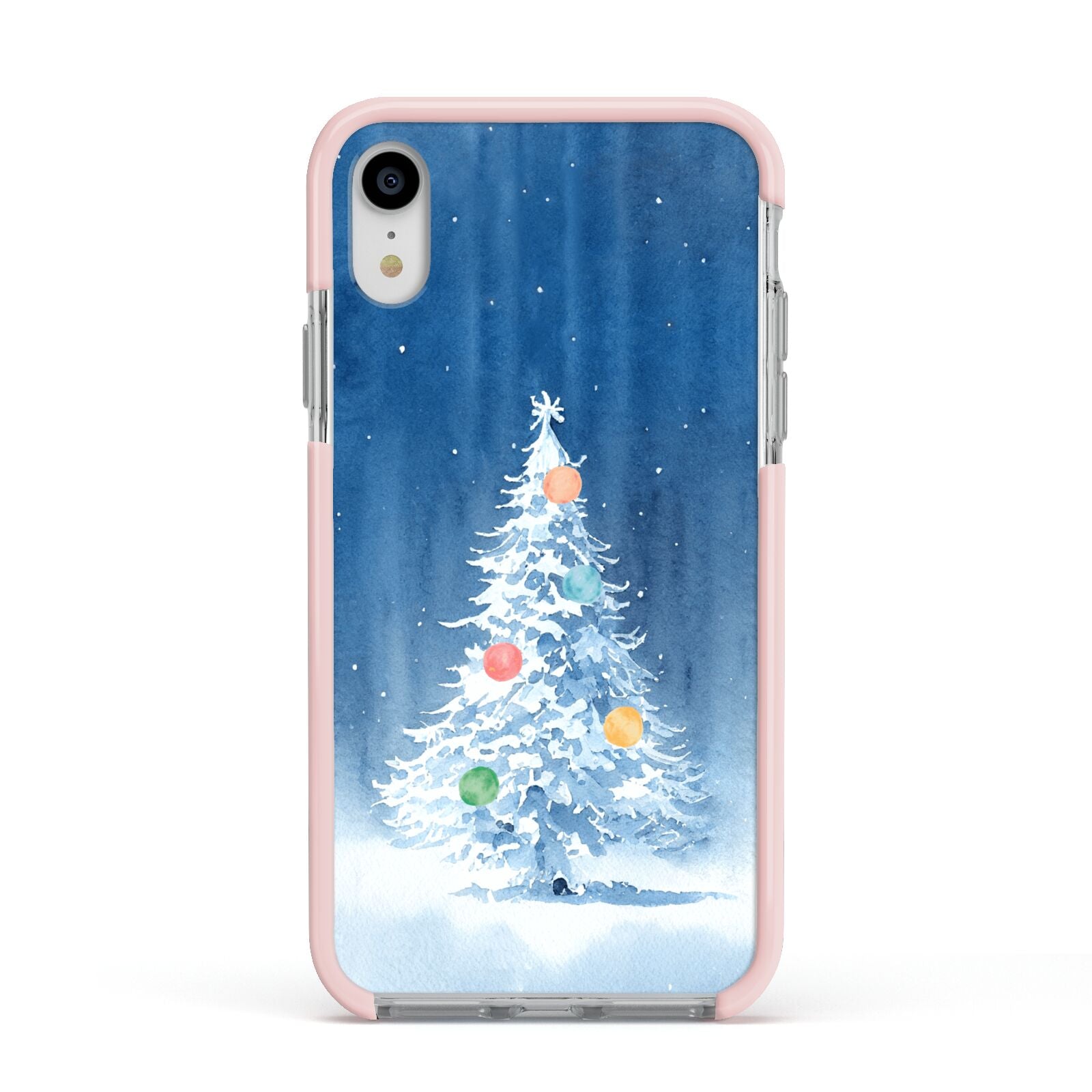 Christmas Tree Apple iPhone XR Impact Case Pink Edge on Silver Phone