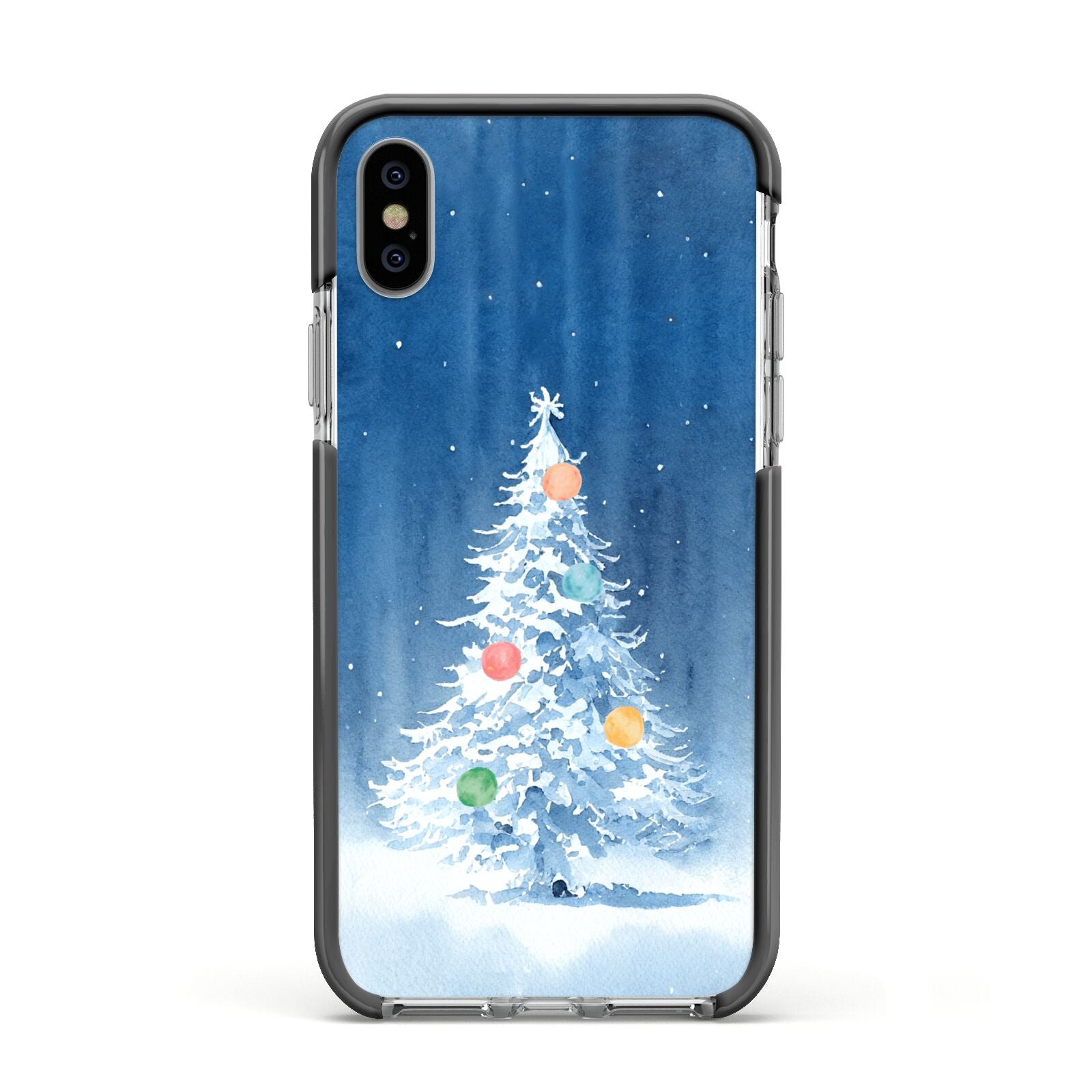 Christmas Tree Apple iPhone Xs Impact Case Black Edge on Silver Phone