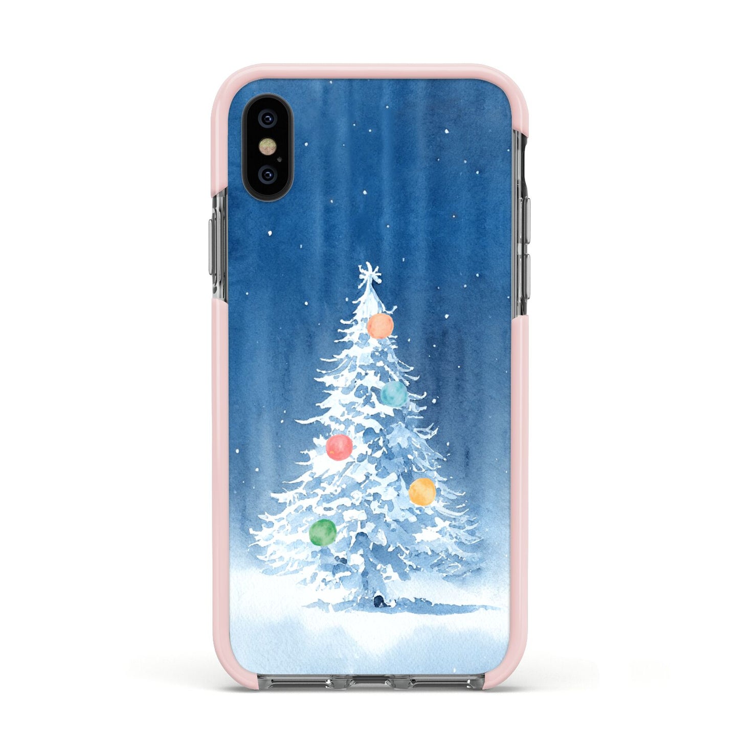 Christmas Tree Apple iPhone Xs Impact Case Pink Edge on Black Phone