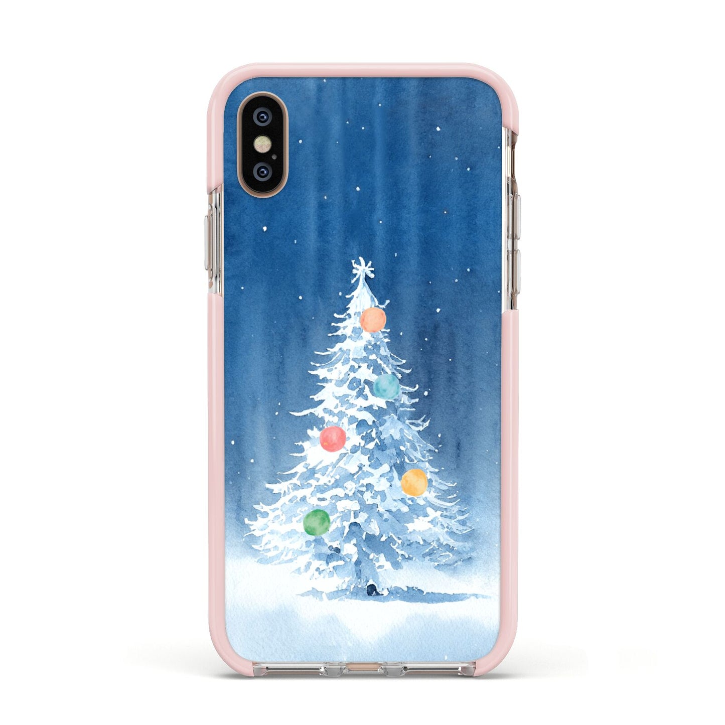 Christmas Tree Apple iPhone Xs Impact Case Pink Edge on Gold Phone