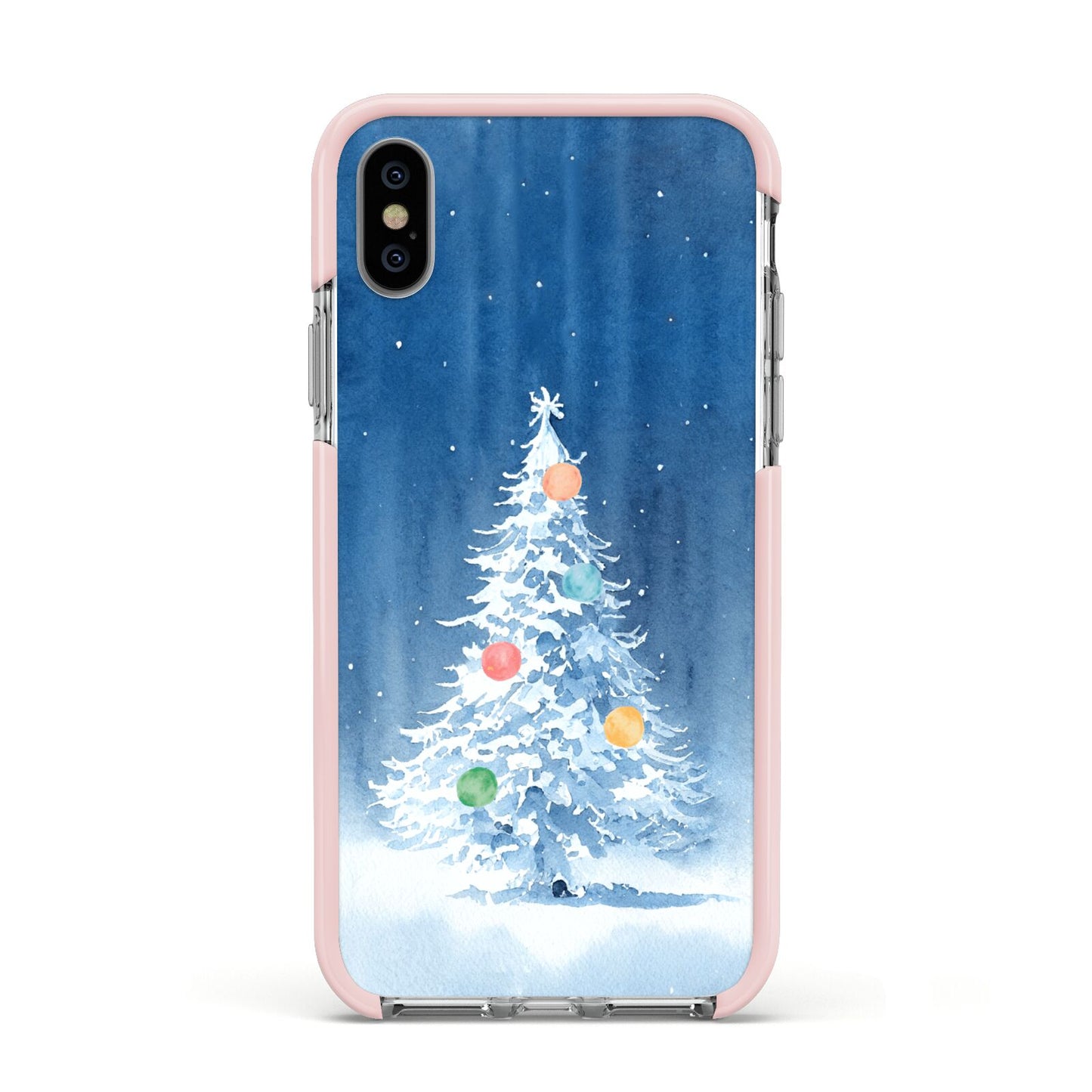 Christmas Tree Apple iPhone Xs Impact Case Pink Edge on Silver Phone