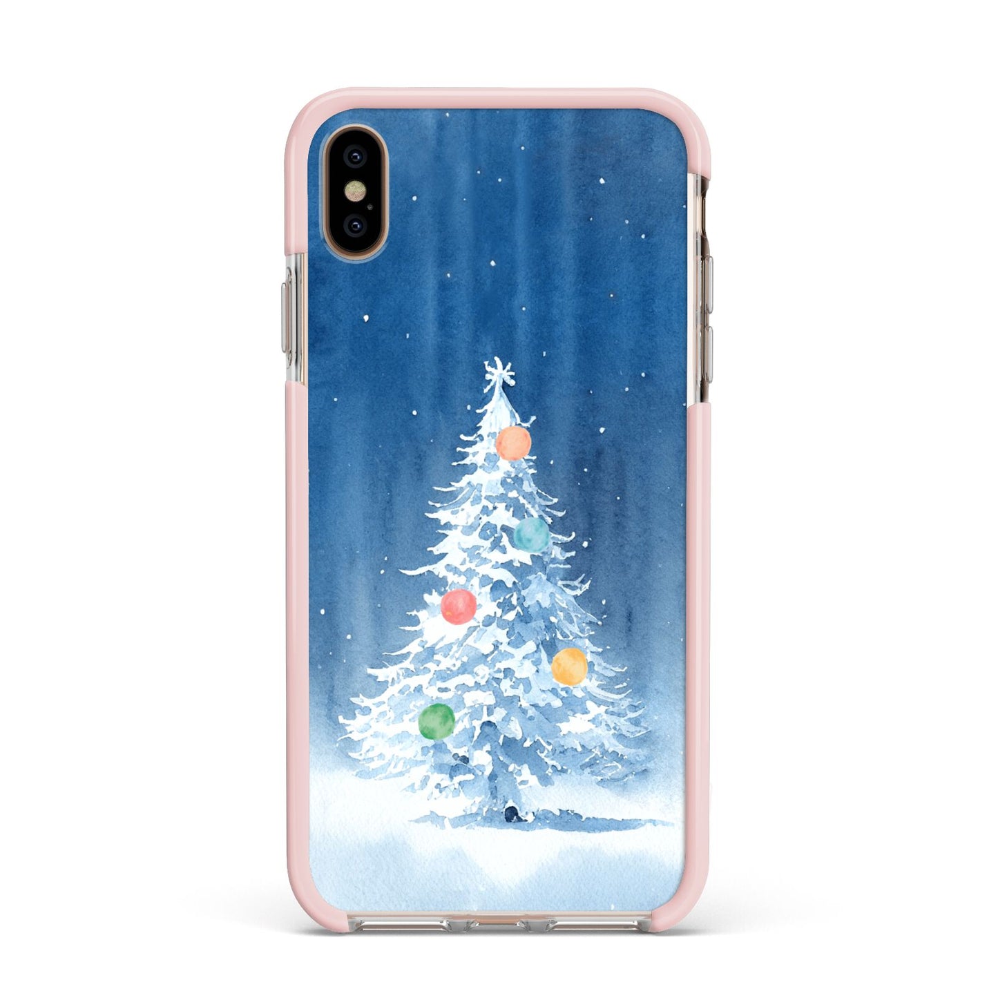 Christmas Tree Apple iPhone Xs Max Impact Case Pink Edge on Gold Phone