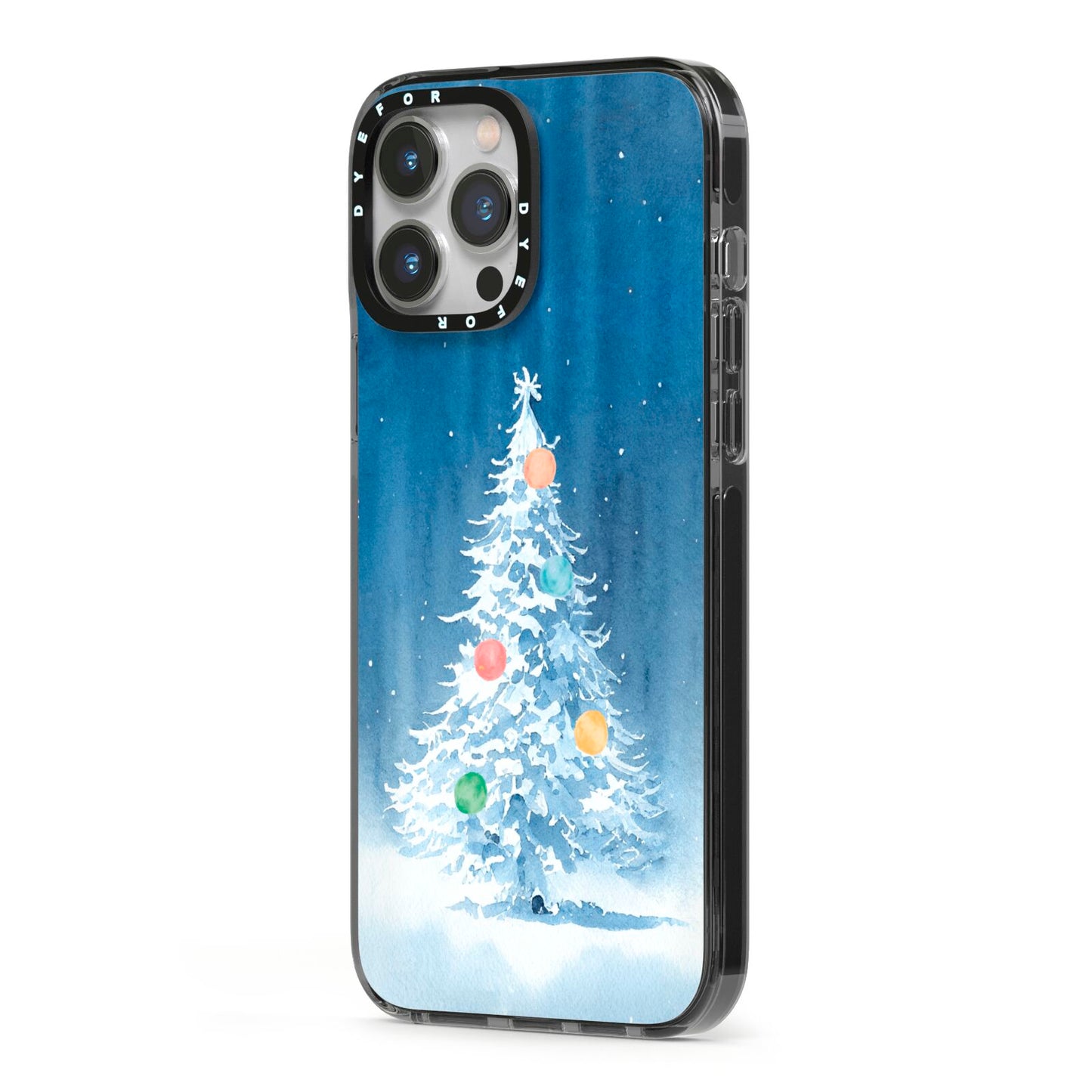 Christmas Tree iPhone 13 Pro Max Black Impact Case Side Angle on Silver phone