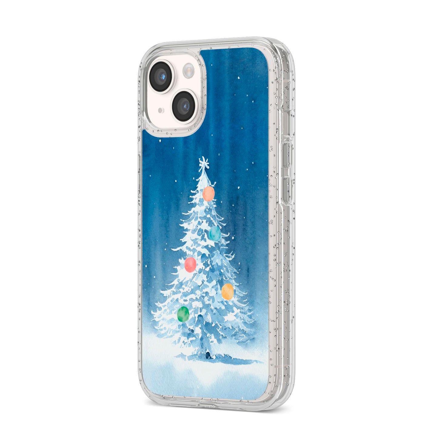 Christmas Tree iPhone 14 Glitter Tough Case Starlight Angled Image