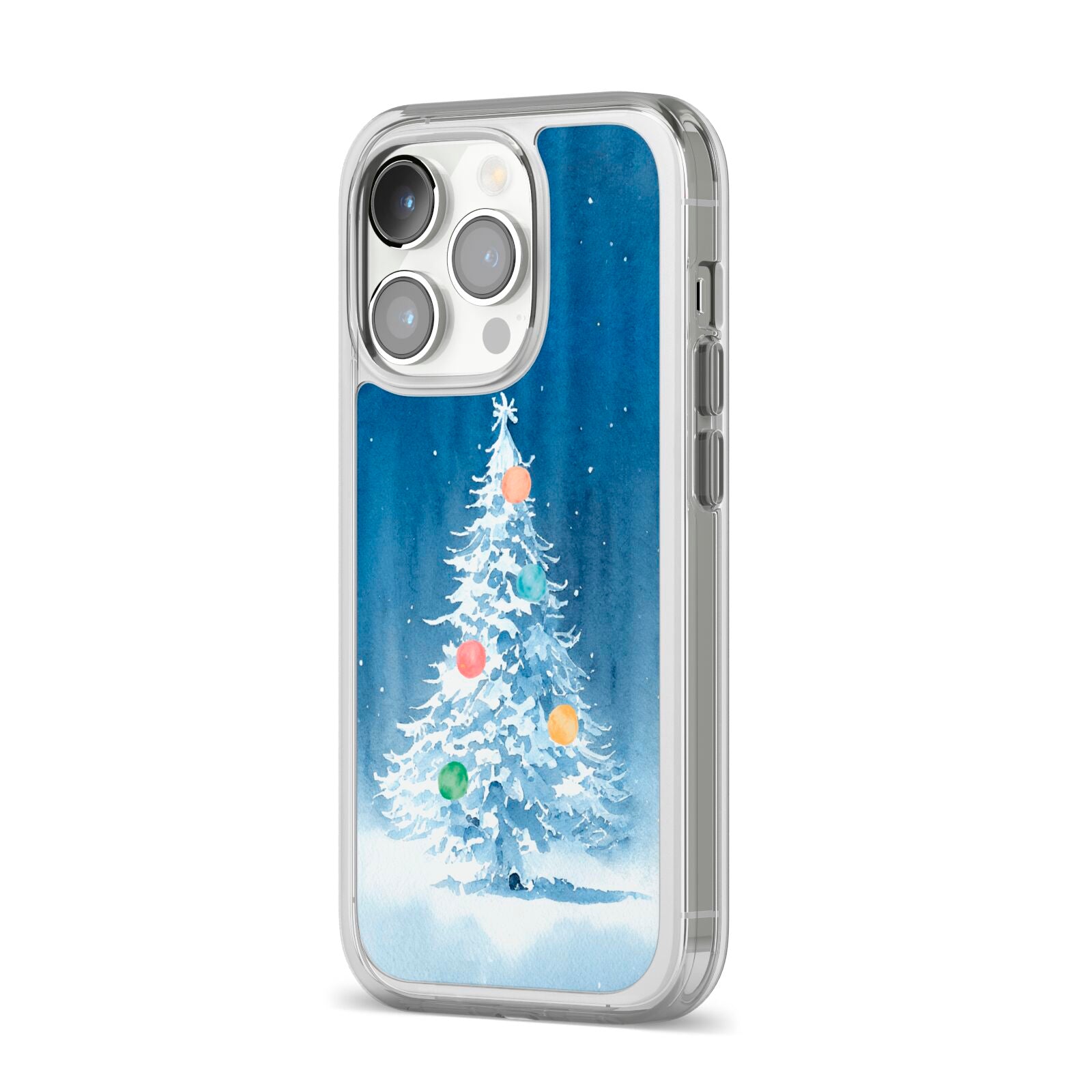Christmas Tree iPhone 14 Pro Clear Tough Case Silver Angled Image