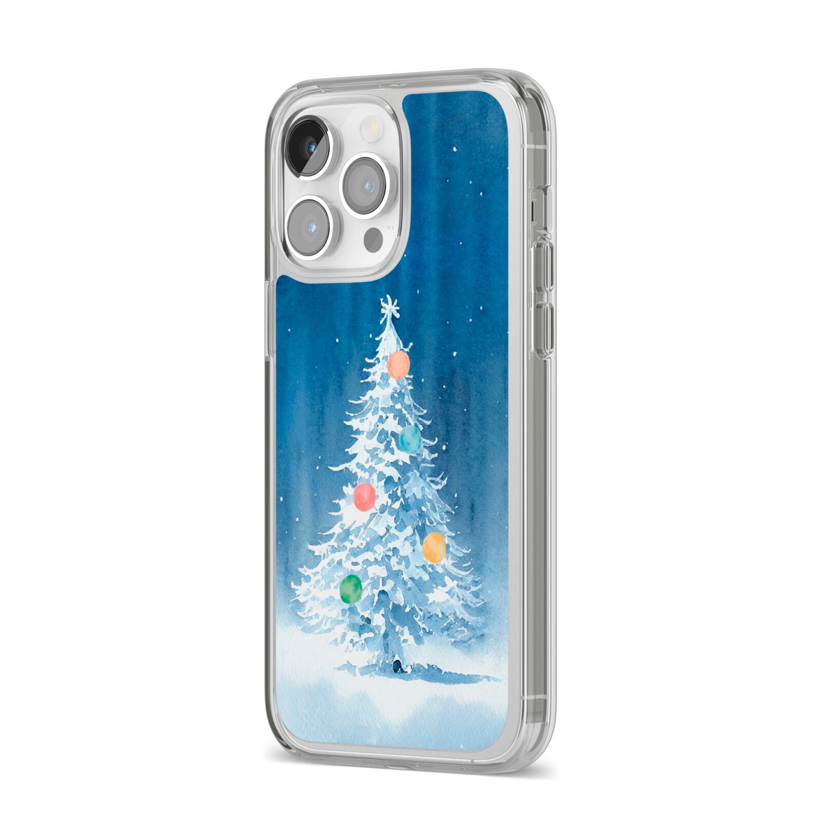 Christmas Tree iPhone 14 Pro Max Clear Tough Case Silver Angled Image