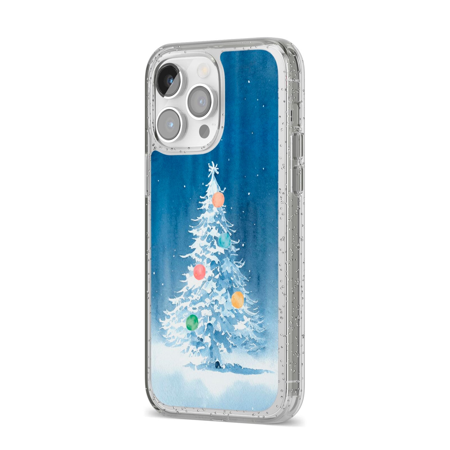 Christmas Tree iPhone 14 Pro Max Glitter Tough Case Silver Angled Image
